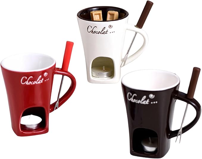 Ceramic Fondue Pot Set, Chocolate Mug With Forks, Perfect For Butter And Cheese Melting,Multipurpose,Personal Cheese Melting Cup