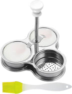 3 Cups Stainless Steel Egg Poacher, Poached Egg Cooker Nonstick Poached Egg Maker Egg Poacher Pan Cups Round Poached Egg Pan with Oil Brush for Breakfast Boiled Eggs
