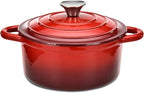 Hamilton Beach 3-Quart Enameled Cast Iron Dutch Oven with Lid | Heavy-Duty Pot for Braising, Roasting & Baking | Red