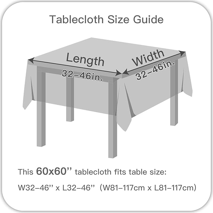 maxmill Square Table Cloth Swirl Design Water Proof Wrinkle Free Heavy Weight Soft Tablecloth Table Cover for Outdoor and Indoor Use Square 60 x 60 Inch Light Grey