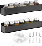 PMMASTO Adhesive Acrylic Spice Rack Organizer for Wall with Nano Double Sided Tape, Spice Shelf Organization for Kitchen Cabinet Door/Pantry Door, Wall Mount Seasoning Rack (Black-2 Pack)