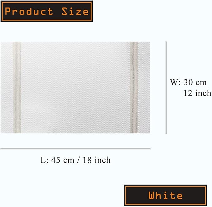 PIGCHCY Placemats Set of 8, Luxurious Elegant Placemats Non-Slip Washable Durable Table Mats for Home/Dining Room Decoration (White)
