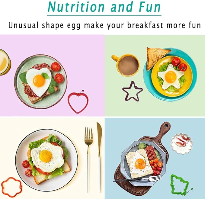 Egg Poachers 4 Shape Silicone Egg Ring Set, Non-Stick Egg Pancake Mold Cooker for Fried Egg, Sandwiches, Pie, Mcmuffin by OWN KAN (4 Pieces)