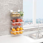 2PCS Kitchen Storage Metal Wire Fruit Basket - SUS304 Stainless steel Organizer Storage Bin Baskets for Bathroom - Space Saving Design for Pantry Organization, Spice Rack,Self Adhesive（Silver）