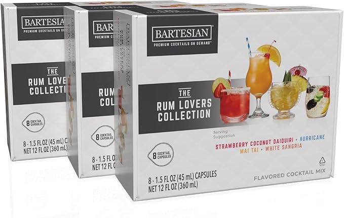 Bartesian 24-Pack Rum Lovers Favorites Collection for Cocktail Machine – Home Bar Mixology Cocktails Mix Pod Capsule Set To Use With the Cocktail Drink Maker Machine