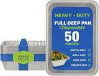 Urban Box Co. Full Size Deep Aluminum Foil Tray - 21x13 Steam Table Chafing Pan, Heavy Duty, Disposable for Restaurants, Caterers. Ideal for Roasting, Cooking (50, No Lid)