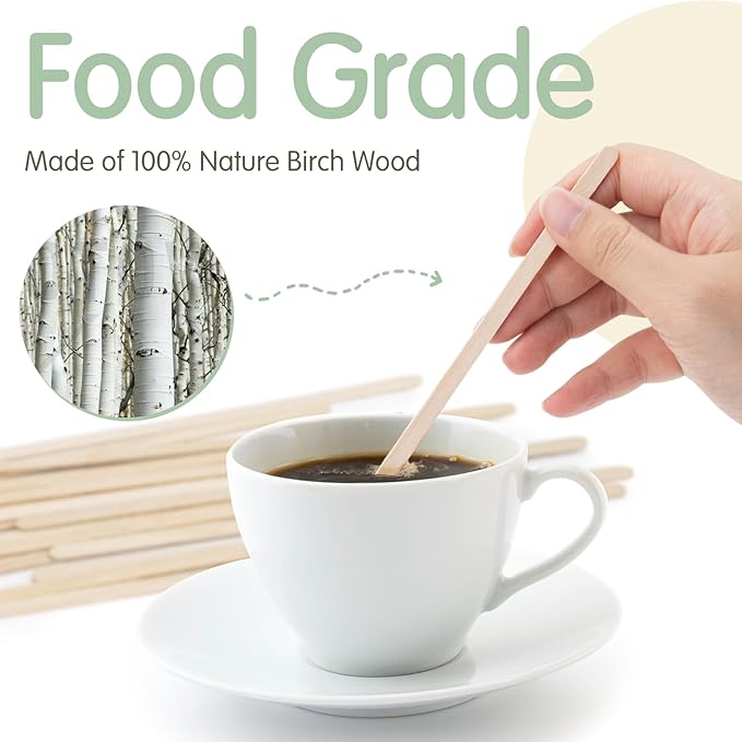 WISYOK 1200 PCS Coffee Stirrers, 5.5 Inch Premium Birch Wooden Sticks, Splinter-Free Smooth Round Ends, Disposable Stir Sticks for Coffee, Cocktails, Office, Home, Coffee Bars
