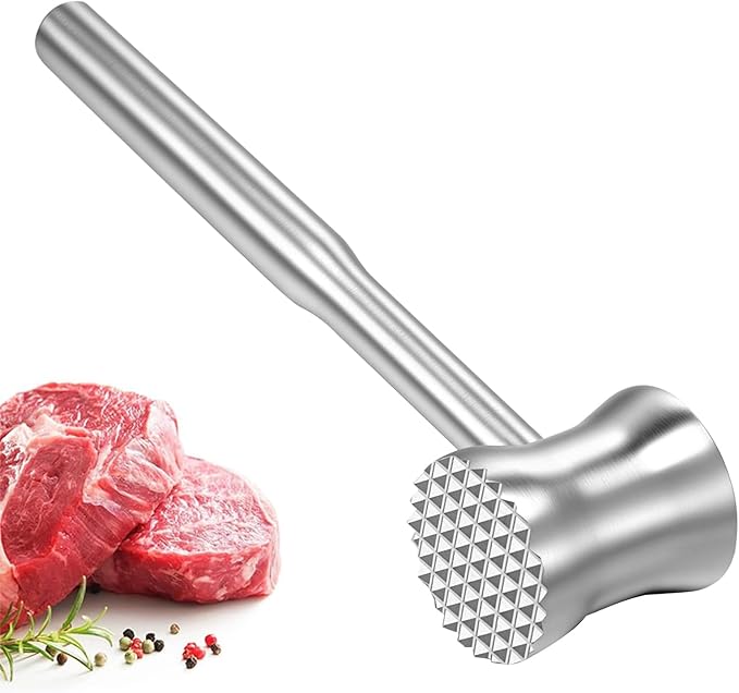 304 Stainless Steel Meat Tenderizer Mallet, 9.6'' Dual Side Heavy Duty Meat Mallet, Easily Softens Steak, Chicken, Pork and Beef, Kitchen Meat Hammer Tenderizer, Dishwasher Safe