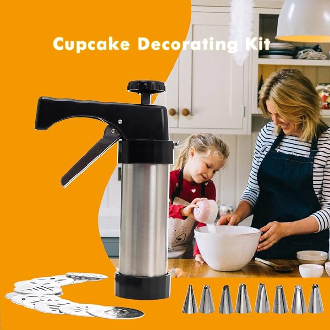Stainless Steel Cookies Press, Cookies Press for Baking,Cookie Press Gun Kit with 13 Cookie Discs and 8 Piping Tips for DIY cake Maker Decorating Baking Supplies