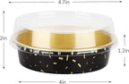 Beasea Mini Aluminum Pie Pans, 50 Pack with Lids, 8 Oz Black Gold Cartoon Tart Pans for Pie, Tart, Quiche