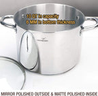 HOMICHEF 10 Quart Stock Pot With Glass Lid - Nickel Free Stainless Steel 10 Qt Pots With Handle - Mirror Polished StockPot 10 Quart - Induction Cooking Pots With Lid - Healthy Soup Pot
