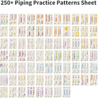 Piping Practice Board Guide Paper Sheets 250+ Icing Practice Sheets Set Cake Decorating Tips Techniques Tutorial (250+ Pattern/Waterproof)