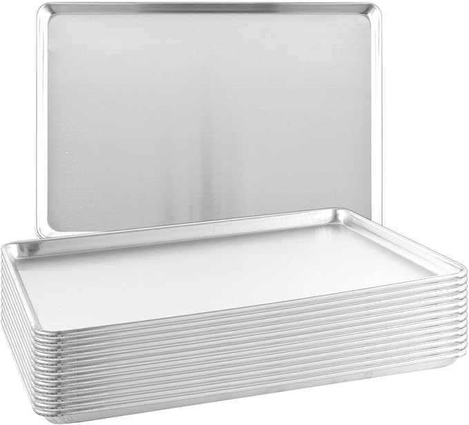 TENUP 12 Pack Aluminum Full Sheet Pan, 26" x 18" Heavy Duty Commercial Baking Tray Reinforced Rim, Warp-Resistant Rust-Free