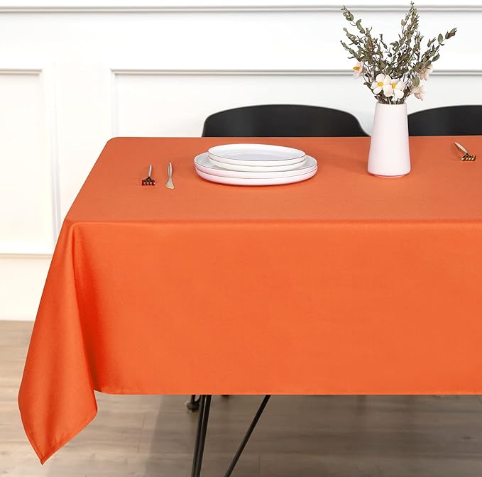 sancua Rectangle Tablecloth - 70 x 90 Inch - Stain and Wrinkle Resistant Washable Polyester Table Cloth, Decorative Fabric Table Cover for Dining Tables, Buffet Parties and Camping, Orange