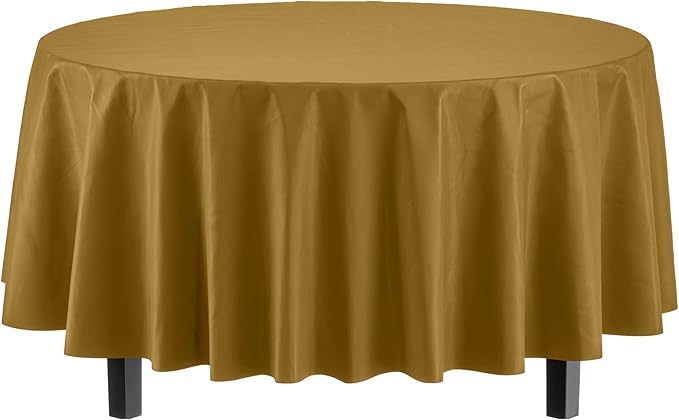12-Pack Premium Plastic Tablecloth 84in. Round Table Cover - Gold