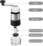 Manual Coffee Bean Grinder - Conical Burr Coffee Grinder with Hand Crank, Portable and Adjustable Settings for Fine to Coarse Grind - Ideal for Camping or Travel