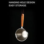 Turkish Coffee Pot Milk Warmer Pot 450ML Stainless Steel Butter Warmer Mini Butter Coffee Milk Pot Small Saucepan with Wooden Handle for Chocolate Heating Camping