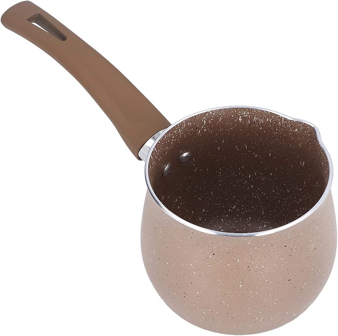 Nonstick Milk Pan, 10cm Dia Aluminum Alloy Sauce Pan with Single Handle Enameled Inside Coating for Coffee Butter Chocolate (Coffee)