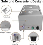 Valgus Commercial Grade Stainless Steel 2 Sections 19 Qt Bain Marie Buffet Food Warmer Steam Table with Lid and Tap for Home and Restaurants