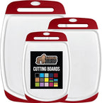 GORILLA GRIP 100% BPA-Free Reversible Kitchen Cutting Board Set of 3, Nonporous, Juice Grooves to Catch Liquid, Slip Resistant Handle Border, Dishwasher Safe, Durable Large Food Chopping Boards, Red