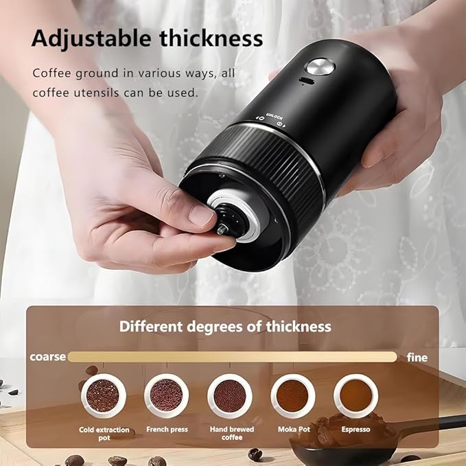 Handheld Electric Coffee Grinder Portable USB-C Rechargeable - Compact & Lightweight for Travel, Camping, Home Use, Black/White Design (60, White, one size fits all)