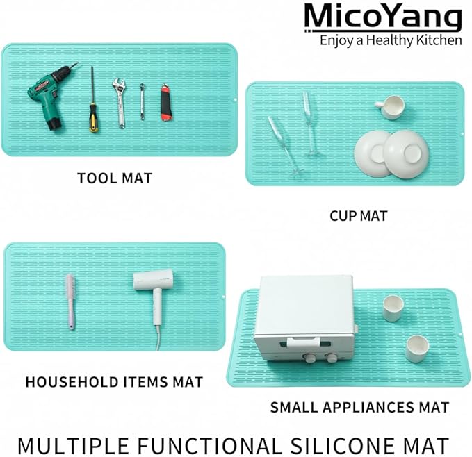 Silicone Dish Drying Mat for Multiple Usage,Easy clean,Eco-friendly,Heat-resistant Silicone Mat for Kitchen Counter or Sink,Refrigerator or Drawer Liner Mint 5XL 36inches x 18inches