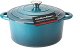 Hamilton Beach 5.5-Quart Enameled Cast Iron Dutch Oven with Lid | Heavy-Duty Pot for Braising, Roasting & Baking | Navy