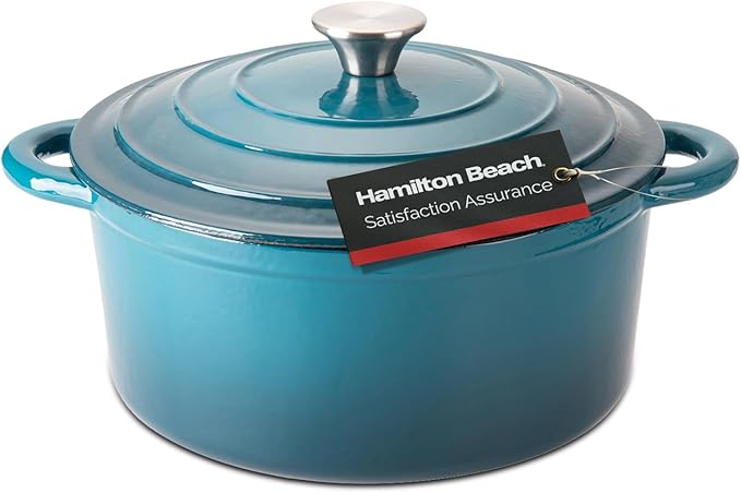 Hamilton Beach 5.5-Quart Enameled Cast Iron Dutch Oven with Lid | Heavy-Duty Pot for Braising, Roasting & Baking | Navy