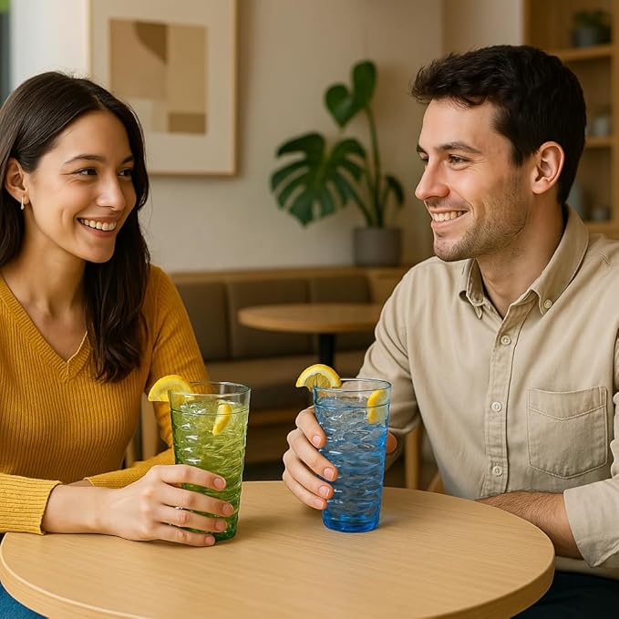 20-ounce Plastic Tumblers, Acrylic Drinking Glasses High-Balls, set of 6 Green Reusable Plastic Cups, Stackable, BPA-Free, Shatter-Proof, Dishwasher-Safe