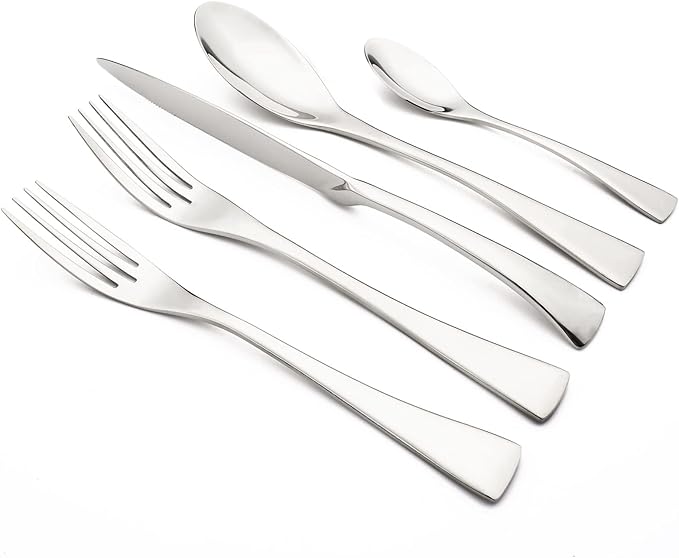 Silver Tableware 20Pcs Mirror Polished 18/10 Stainless Steel Luxury Flatware - Heavy Cutlery Set Service For 4 Include Knives/Forks/Spoons/Salad Fork/Teaspoon, Dishwasher Safe