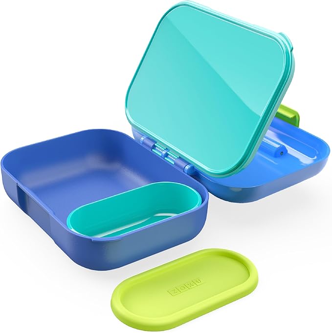 ZOKU - Mini Bento Box for Kids, Stackable, Lightweight, Leakproof, for Children, Kid Friendly Latch, Easy to Clean (Bento Jr) (Blue)