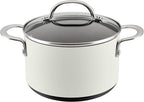 Anolon Achieve Hard Anodized Nonstick Saucepot with Lid, 4 Quart, Cream