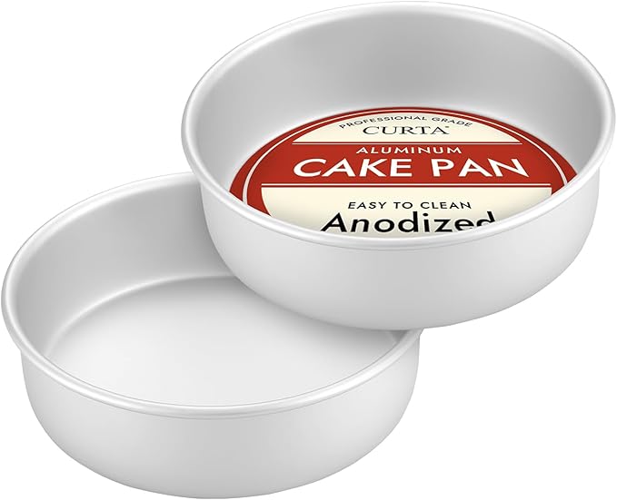 CURTA 10 Inch Round Cake Pan, 10x3 inch 2 Set Anodized Aluminum Round Baking Pan, Small Cake Pan Non-Toxic & Heavy Duty, Deep Side, Easy Clean & Dishwasher Safe