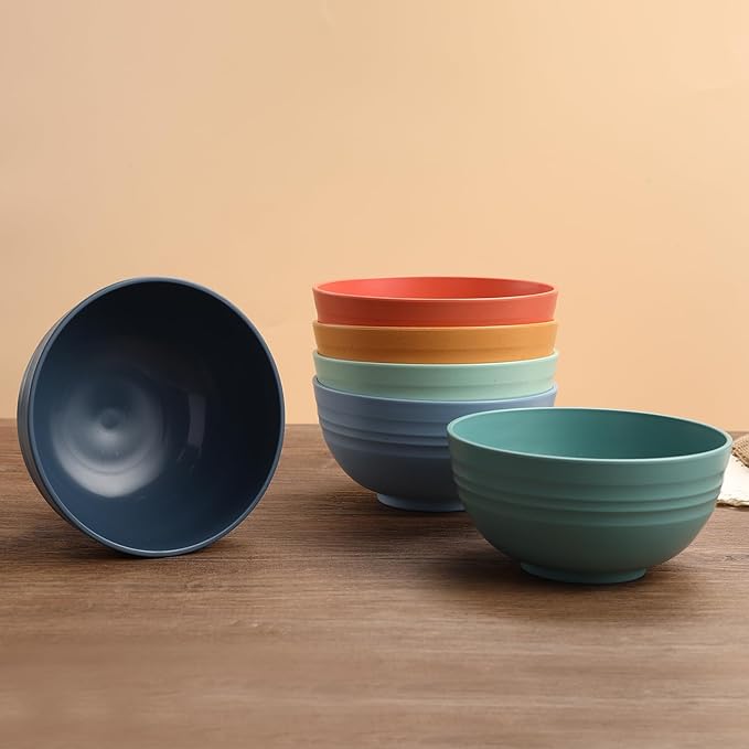 12 Pcs Unbreakable Cereal Bowls Set, 26 Oz Wheat Straw Bowls Set, Microwave & Dishwasher Safe Bowls for Kitchen, Reusable Plastic Bowls for Soup, Salad and Snack, BPA Free, Dark Blue