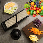 Adjustable Stainless Steel Mandoline Slicer for Kitchen – Sharp & Durable Vegetable and Fruit Cutter with Non-Slip Grip, Safety Gloves, Cleaning Brush – Easy-Clean & Dishwasher-Safe