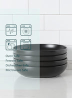 Teocera Pasta and Salad Bowls Set - Large 50 Ounce Porcelain Matte Black Square Bowls, Set of 4 - Microwave and Dishwasher Safe