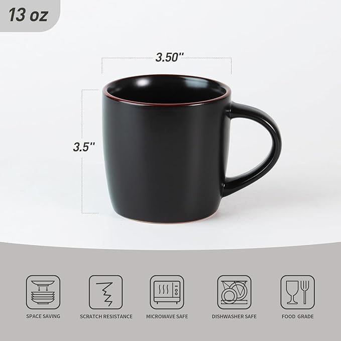 famiware Mercury Coffee Mugs 13 oz, Coffee Mugs Set of 4 with Handle, Cups for Latte, Hot Tea, Cappuccino, Mocha, Cocoa, Black