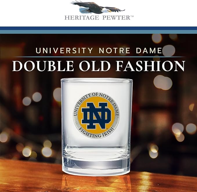 Heritage Pewter Notre Dame Double Old Fashion | Double Rocks Glass 14 OZ for Liquor | Expertly Crafted Pewter Glass