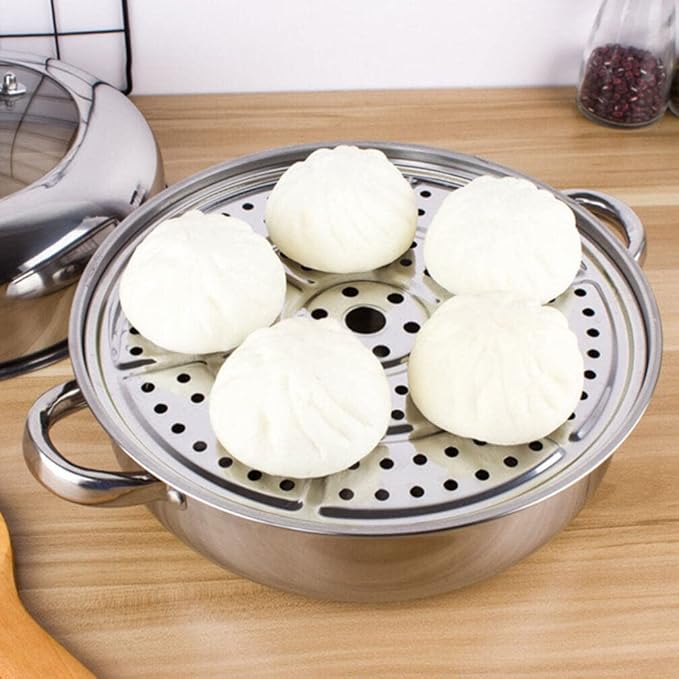 3 Tier Steamer Pot with Glass Lid - 30 cm Stainless Steel Steamer Pot Set Kitchen Cookware Tool Food Veg Cooker for Cooking Vegetables, Seafood, Soups, Stews and Pasta