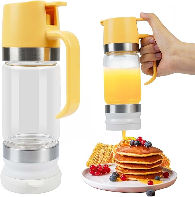Honey Dispenser No Drip with Base 2025 Upgrade, 12 OZ Glass Honey Jar pot with Handle, Syrup Dispenser for Coffee or Tea, Mess Free Honey Dispenser for Honey and Syrup, Honey Container