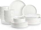 MALACASA Plates and Bowls Sets, 24 Pieces Modern Porcelain Dinnerware Set for 8, Ceramic Dishware Dishes White Kitchen Dinner Dining Ware Set, Microwave and Dishwasher Safe, Series LUNA