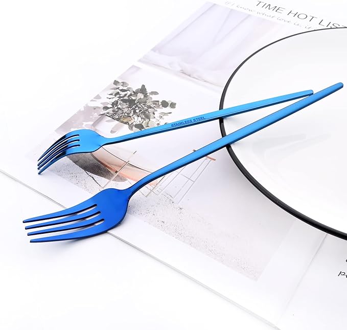 Blue 36-Pieces Silverware Flatware Mirror Polished Dinnerware, 18/0 Stainless Steel Cutlery Set For Home Kitchen Party Hotel Restaurant Wedding Service for 6