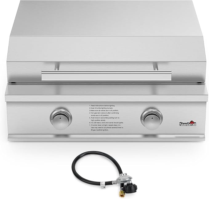 Stanbroil 28-Inch Premium Built-In Liquid Propane Griddle for Outdoor Kitchen Grill, Durable Stainless Steel 2-Burner Flat Top Grill with Lid for BBQ Island, 34,000 BTUs