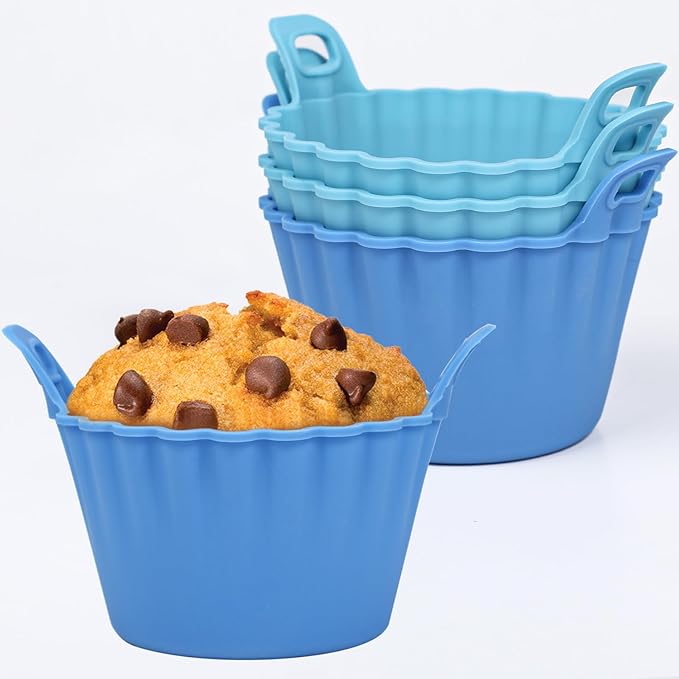 Koluti Reusable Silicone Baking Cups Set of 4, Nonstick Muffin Cupcakes Mold with Double Handle, BPA Free, Small Round Air Fryer Cupcake Liners, 2 Color