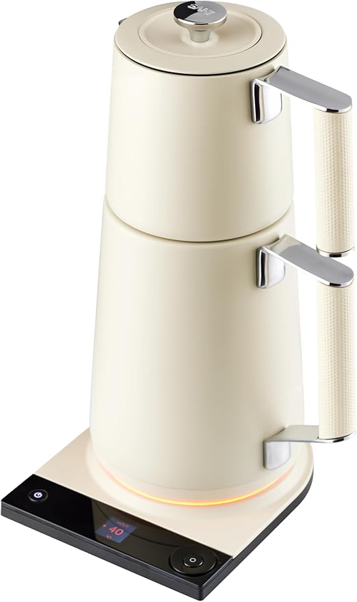 SAKI TeaSmart Electric Turkish Tea Maker, 110V Double Pot Electric Tea Kettle, 304 Stainless Steel BPA Free Turkish Tea Set, LED Indicator, Auto Shut-Off & Boil-Dry Protection, 1.75L, (Pearl White)