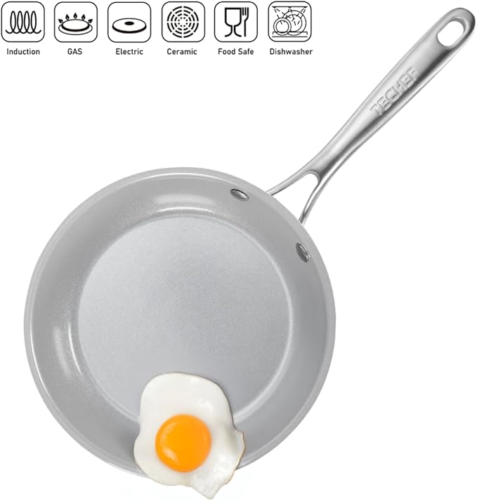 TECHEF - CeraTerra - 8 inch Ceramic Frying Pan – PFAS, PTFE & PFOA-Free, Toxin-Free Ceramic Coating, Induction-Ready, Oven & Dishwasher Safe, Ceramic Nonstick Frying Pan Made in Korea