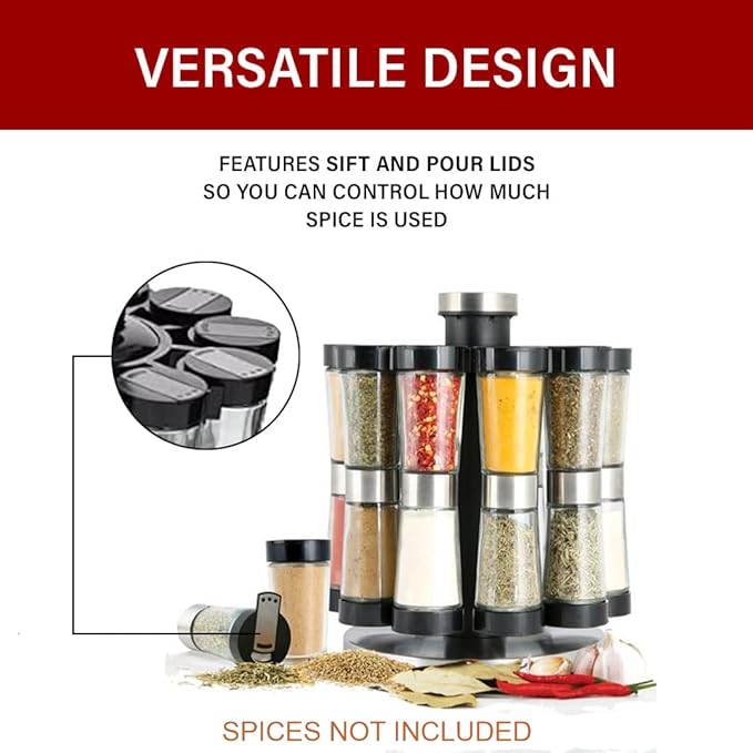 Orii Hourglass Kitchen Spice Rack with 20 EMPTY jars with FREE Stainless Steel Funnel and Labels