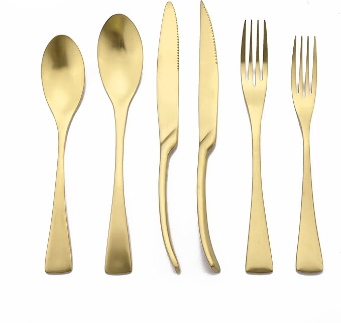 Luxury 18/10 Stainless Steel Matte Champagne gold Flatware Set - Silverware Cutlery Utensil Set Steak Knife Spoon and Fork Knife Serving Set,Service for 1 (6-Piece)