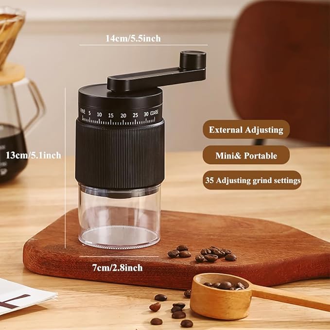 Portable Manual Coffee Grinder with 35 Adjustable Settings,Hand Coffee Bean Mill with 30g Capacity & Crank for Espresso, Pour Over, French Press, Travel (Black)