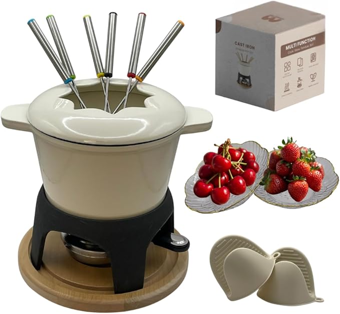 Cast Iron Fondue Set 15-Pcs With Accessories Fondue Kit For Swiss Fondue Cheese Meat Oil Fondue Pot Fondue Pot set, Cheese Fondue Set, Chocolate Fondue Pot, Cheese Melting Pot, Fondue Pot Non Electric